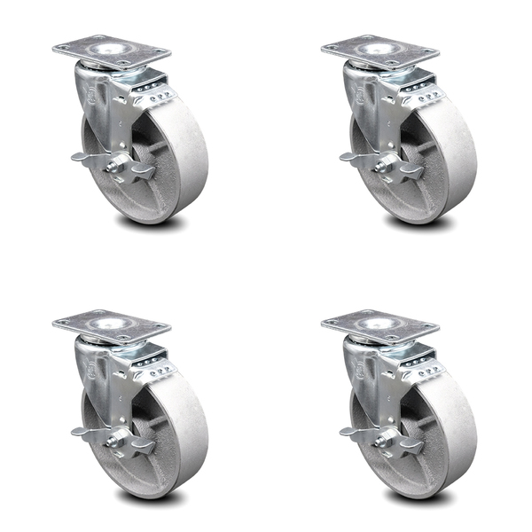 Service Caster 5 Inch Semi Steel Wheel Swivel Top Plate Caster Set with Brake SCC-20S515-SSR-TLB-4